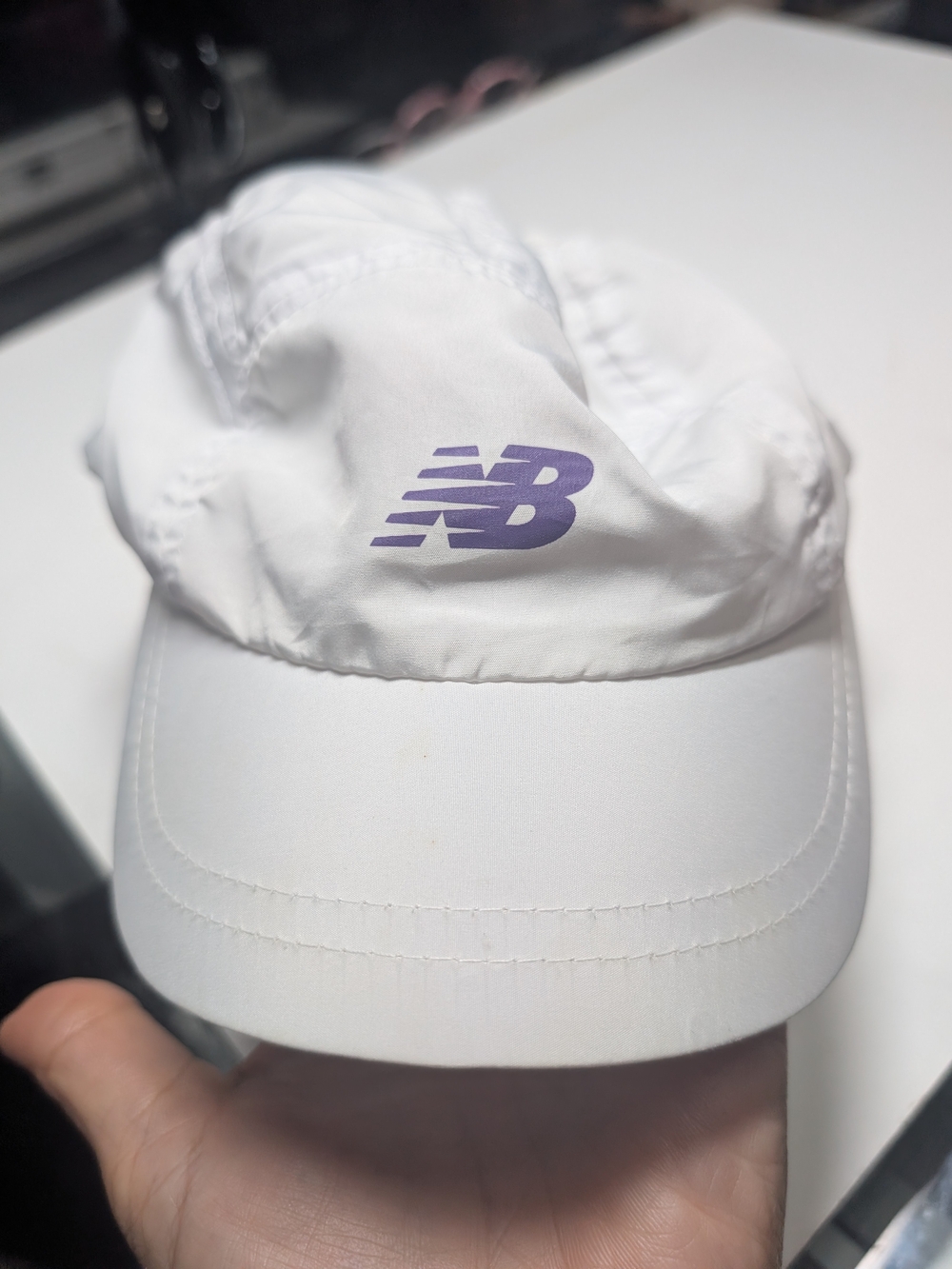 New Balance White Hat  Cap with Purple NB Logo